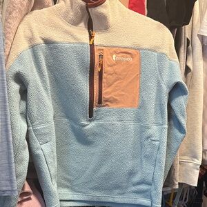 Cotopaxi Men's Light Blue and Beige Zip-Up Sweater fleece top Sz Small
